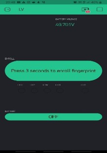 Blynk IoT mobile app interface for vehicle authorization and battery management